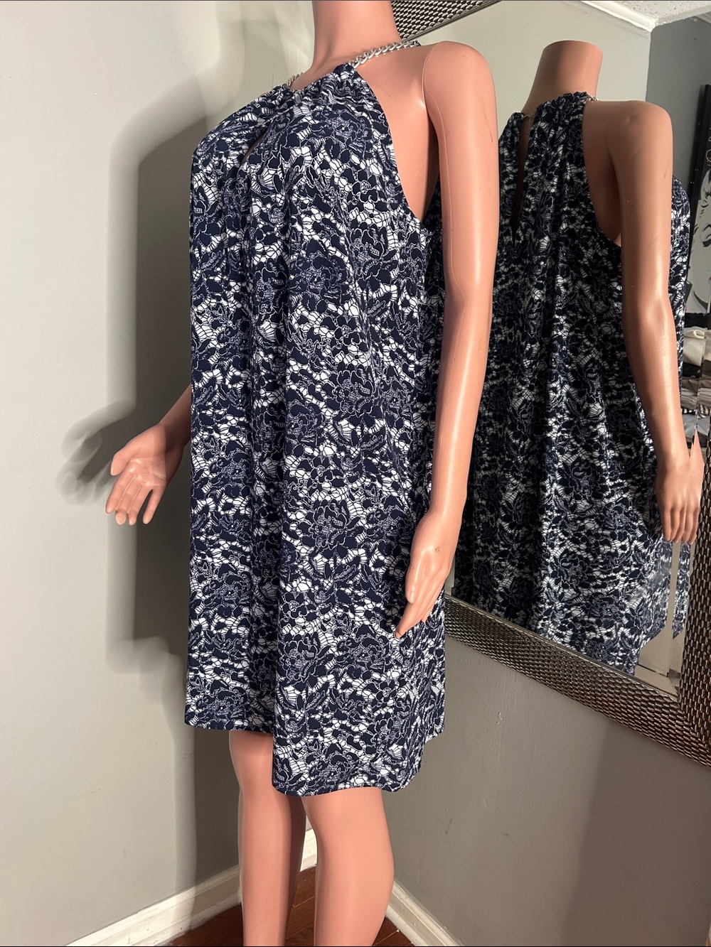 Michael Kors Navy and White Floral Halter Mini Dress